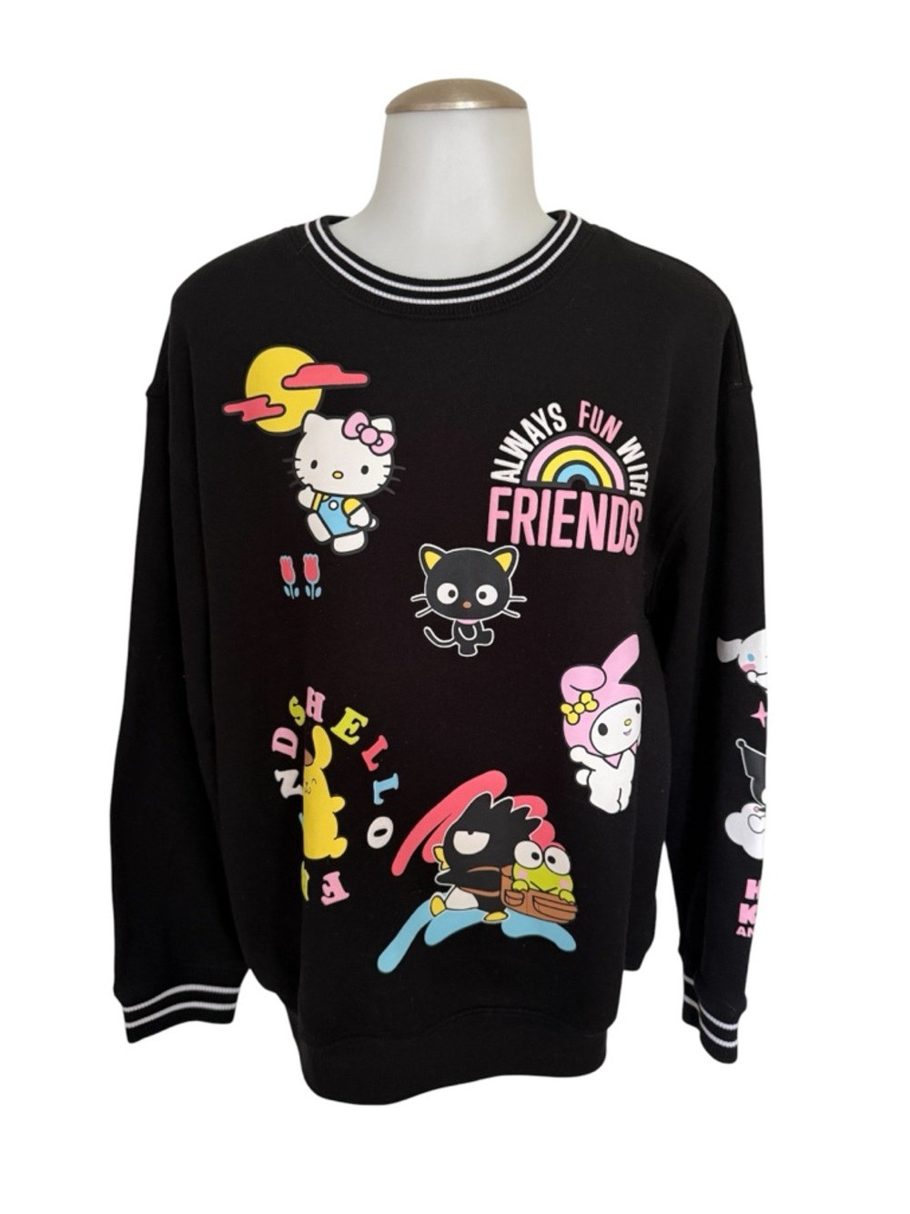 Hello Kitty by Sanrio Black and White Crewneck Sweatshirt Medium